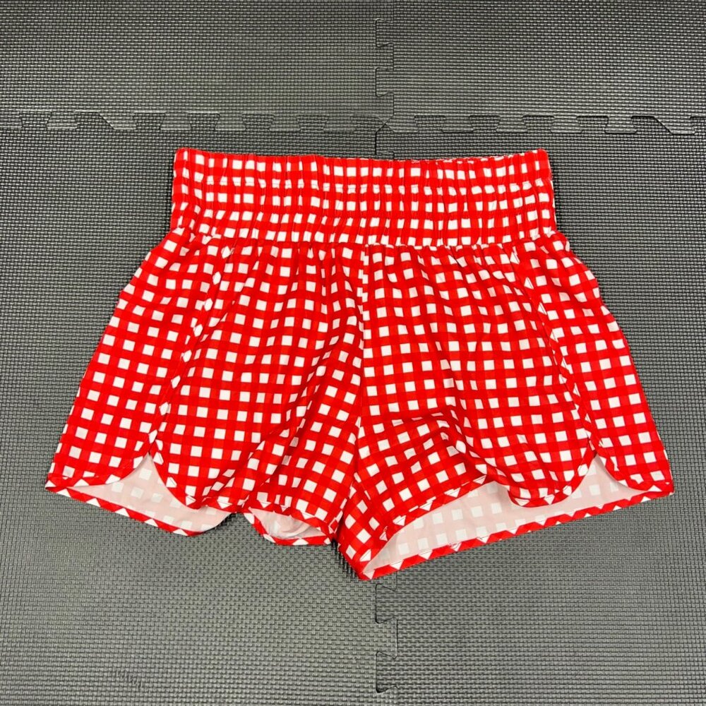 Pink Lily Red & White Gingham High-Waisted Elastic Shorts XL